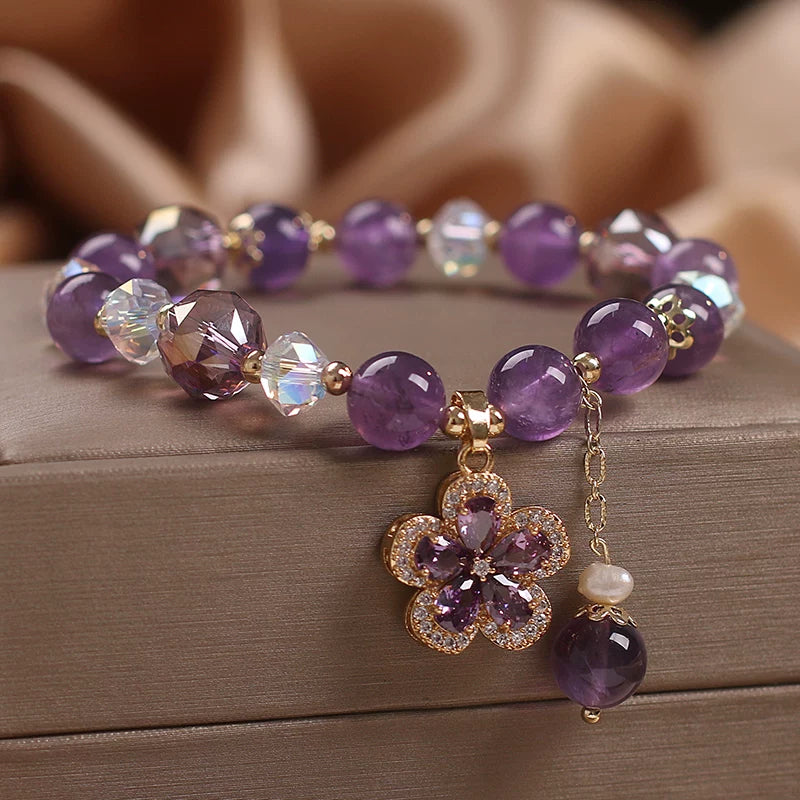 Amethyst Five-Leaf Clover Lucky Bracelet