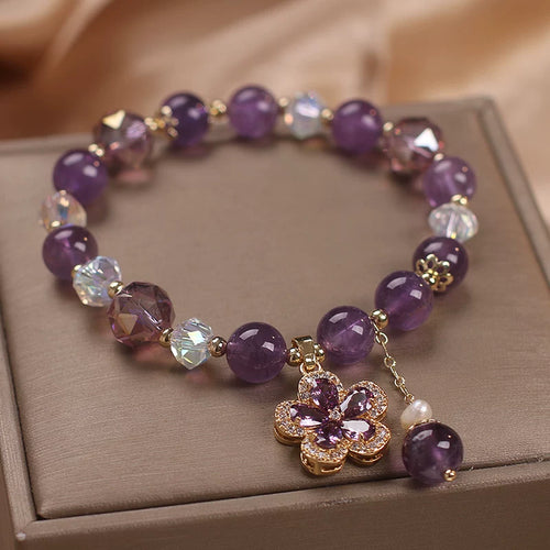 Amethyst Five-Leaf Clover Lucky Bracelet