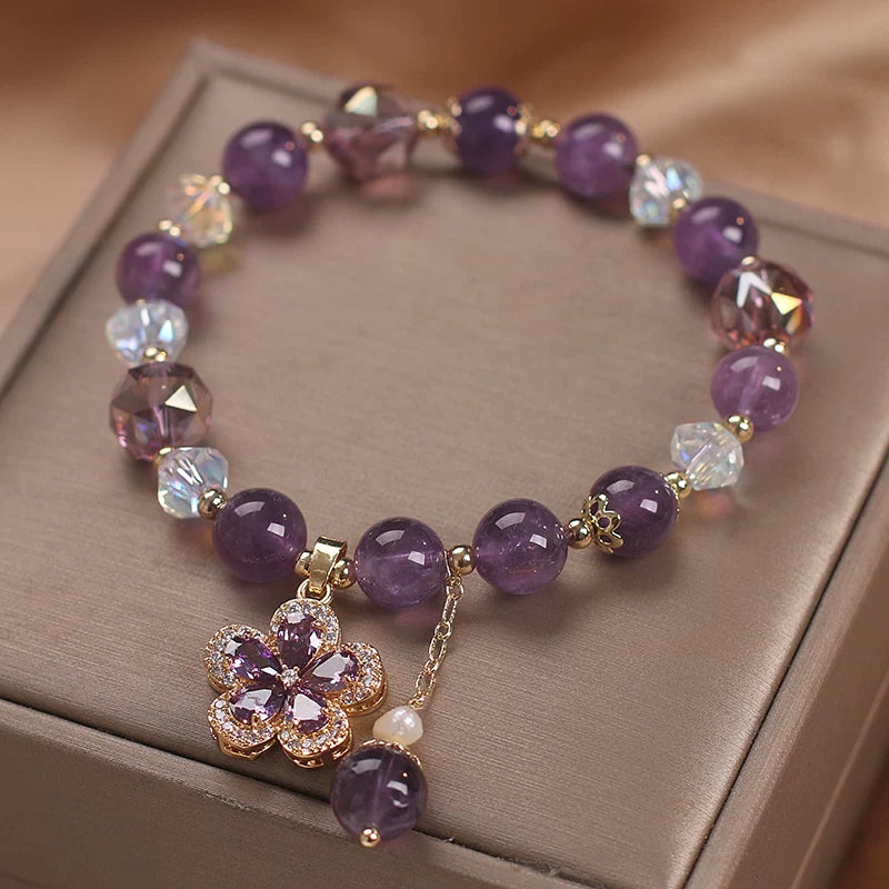 Amethyst Five-Leaf Clover Lucky Bracelet