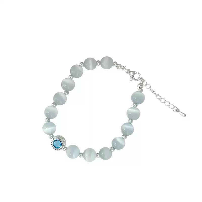 Cat's Eye Silver Beaded Bracelet
